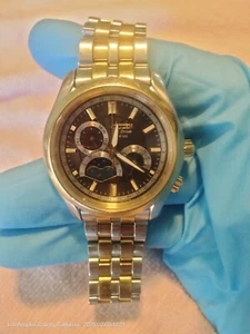 CITIZEN ECO-DRIVE WR 100 CALIBRE 8651 MOON PHASE GOLD/SILVER MEN WATCH $2250 - Picture 1 of 12