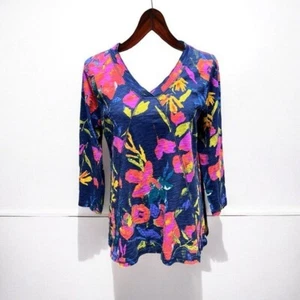 🌻ESCAPE by Habitat Floral Print Slub V-Neck Cotton Shirt Size Medium - Picture 1 of 5