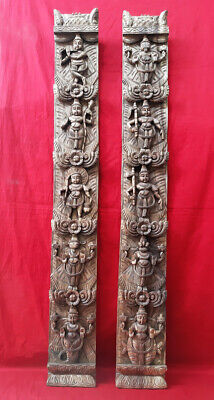 Hindu God Vishnu Dashavatar Temple Vintage Vertical Wooden Wall Panel Decor Rare • 299£