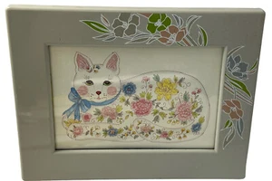 Katzenkarte mit Blumenrahmen Bilderrahmen Vintage Japan - Bild 1 von 21