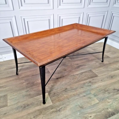 Danish Inspired Mid Century Modern Wood Metal Lipped Coffee Side Table - Retro - Image 1 of 4