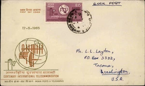 Sello de portada de primer día de la India 1965 FDC CENTENARY INT. TELECOMUNICACIONES - Imagen 1 de 2