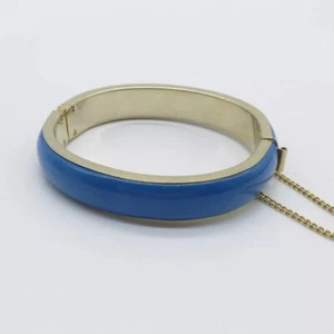 Blue Hard Resin Hinged Bracelet Gold Tone Lightweight Bangle Simple Cute 7" - Picture 1 of 13