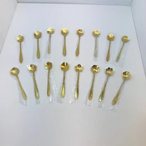Juego de 16 cucharas de café tono dorado acero inoxidable patrones florales té postre - Imagen 1 de 22