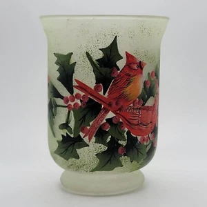 Milchglas Vase Windlicht Kardinäle Winter 5,75" Höhe x 4,25" Breite Kerzenhalter - Bild 1 von 5
