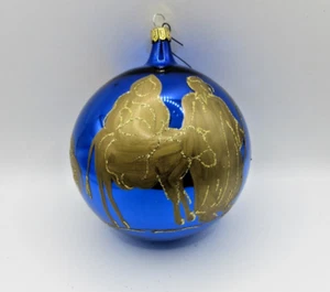 4" MUNDGEBLASENE GLAS BLAU & GOLD WEIHNACHTSKUGEL KRIPPE HERGESTELLT IN ITALIEN SEHR GUTER ZUSTAND - Bild 1 von 3