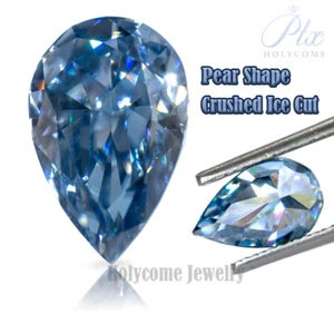 Pear Moissanite Vivid Blue VVS1 Pear Crushed Ice Cut Loose Gemstone For Jewelry - Picture 1 of 18