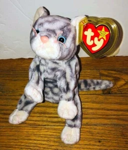 TY Beanie Baby Silver Gray Cat Plush Stuffed Animal Vintage Retired NWT - Picture 1 of 1