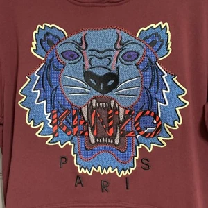 Rare Kenzo Paris Kids Boys Hoodie L Maroon Tiger Embroider Pockets - Picture 1 of 5