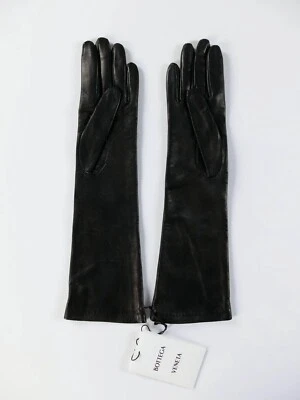 BOTTEGA VENETA Guantes Midi Cuero Napa Suave Negro Talla 7/Pequeño Auténticos Foto 1 de 4