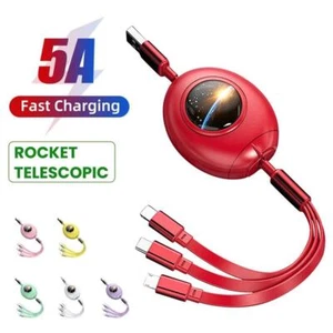 NEW 3 in 1 Multi USB Retractable Charger Cable,3A Multiple Charging Cord H7S4 - Zdjęcie 1 z 16