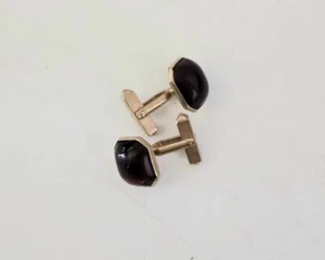 Swank men's cuff links gold color metal dark red stone vintage - Picture 1 of 3