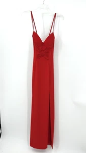 vintage 90s CACHE maxi dress cross back high slit evening cocktail red 10 - Picture 1 of 9