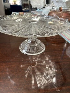 Vintage Clear Glass Pedestal Cake Plate Flared Base Scalloped Edge - Picture 1 of 5