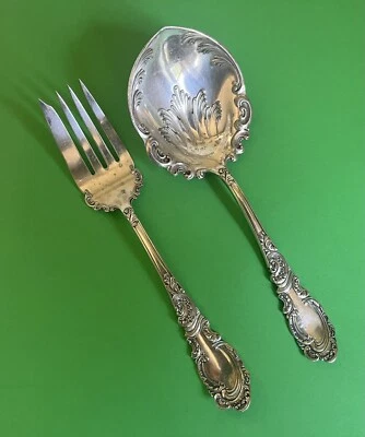 Vtg 8.5" Rogers & Hamilton 1895  Aldine Large Serving Spoon & Fork Silverplate - Image 1 of 4