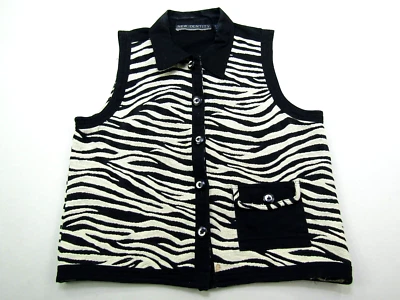VTG New Identity Vest Womens Medium Button Down Zebra Print Pocket Accent Retro - Image 1 of 4