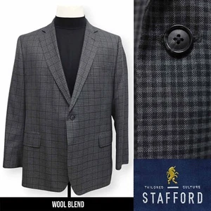STAFFORD mens gray check WOOL two button sport coat suit jacket blazer 46 R - Picture 1 of 15