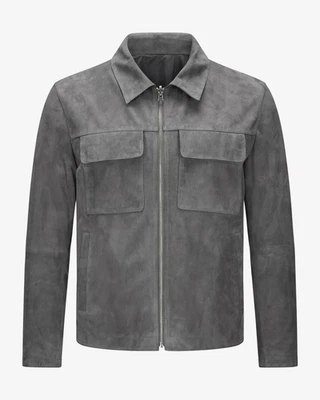 Men Gray Racer Leather Jacket Pure Suede Size XS S M L XL XXL Custom Made - 316 - Image 1 of 4