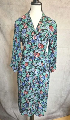 Vintage Maggy London Jeannene Booher Rayon Dress sz 6 Vibrant Floral Midi 80s - Image 1 of 4