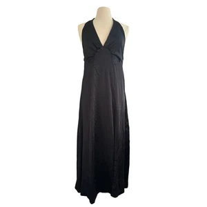 Free People Dance Til Dawn Maxi Dress S Halter Slit Whymsygoth Gown Satin Black - Picture 1 of 18