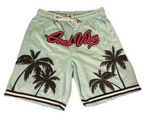 Fashion Nova Men’s Good Vibes Palm Trees Drawstring Aqua Shorts Large - Picture 1 of 6