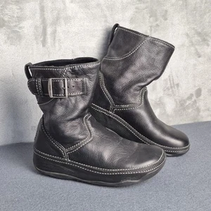 FitFlop Superboot  Wobble Board Black Leather Women's Mid Boots Sz 7 US Moto - Picture 1 of 9
