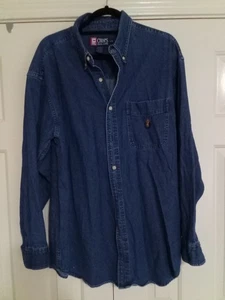 Vintage Ralph Lauren Chaps Blue Denim Shirt Embroidered Crest Button Down Large - Picture 1 of 4