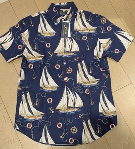 Neu mit Etikett Polo Ralph Lauren Freizeithemd maritimes Druck Segelboot Knopfleiste in Blau - Bild 1 von 3