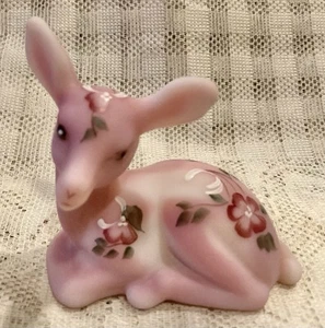 Vintage Fenton Pink Burmese Deer Fawn HP Floral Signed - Picture 1 of 4