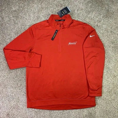 Suéter Budweiser Para Hombres L Rojo 1/4 Cremallera Pullover Nike Golf Térmico Empleado Trabajo Foto 1 de 4