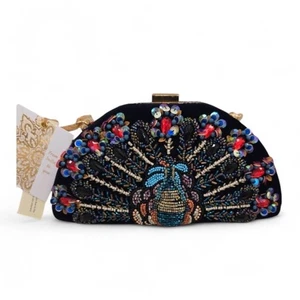 Viral Beaded Peacock Clutch with Multicolor Beads Made In India NWT - Imagen 1 de 10