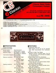 Service Manual Clarion RE-366E Citizens Band CB AM FM MPX Push Button Car Radio - Picture 1 of 1