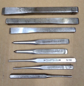 Lot/8 pcs CRAFTSMAN Tools USA Cold Chisels 5/8 1/2 & Pin Center 1/8 5/32 Punches - Picture 1 of 11