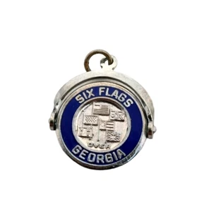 925 Sterling Silver Vintage "Six Flags Georgia" Round Charm Pendant - Picture 1 of 4