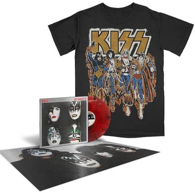 KISS Dynasty 45th Anniversary Red & Black Swirl Vinyl LP 180G Poster Shirt New - Image 1 of 4
