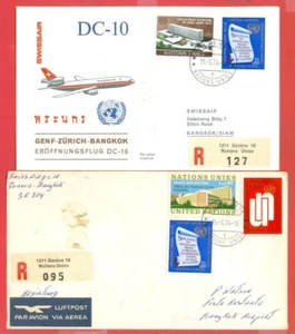 United Nations UN Geneva 2 diff Registered Flight cover to Thailand - Picture 1 of 2
