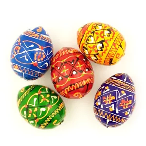Set 5 mini uova di pysanky in legno ansimate a mano ucraine assortite 1 7/8 pollici - Foto 1 di 1