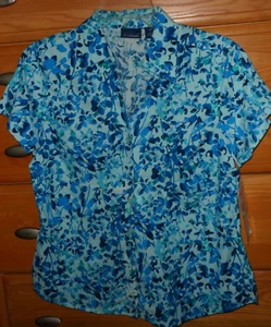 GLORIA VANDERBILT BLUSE GRÖSSE PM BLAU BLUMENDRUCK LEICHT NEU MIT ETIKETT - Bild 1 von 1