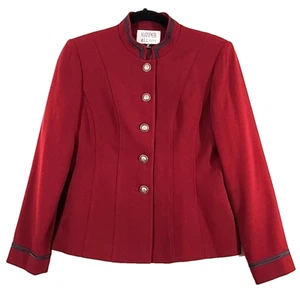 Kasper ASL Blazer Womens 6P Petite Maroon Red Black Trim Military Style Career - Picture 1 of 14