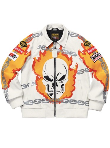 Giacca pelle Supreme Vanson Marvel Ghost Rider taglia media bianca nuova con etichette