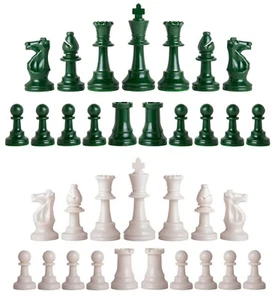 Staunton Single Weight Chess Pieces – Set of 34 Army Green & White - 4 Queens   - Picture 1 of 3