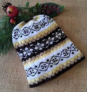 Hand Knit Hat with Beautiful Nordic Design, 100% Merino Wool, Adult L - Picture 1 of 4