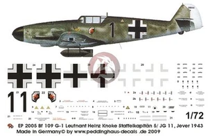 Peddinghaus 1/72 Bf 109 G-1 "Black 1" Markings Heinz Knoke 5./JG 11 Jever 2005 - Picture 1 of 1
