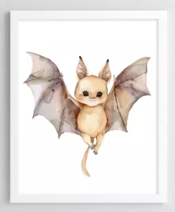 Nursery Art Print, Cute Bat Nursery Wall Art Print, Kids Room Wall Print #86 - Picture 1 of 2