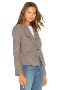 Revolve x Free People Women's Chess Plaid Linen Blazer Sz Small, Garnet - Picture 1 of 19