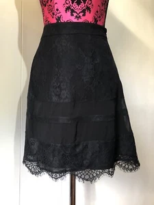 Alannah Hill 12 Skirt A Line High Waist Black Floral Lace Scolloped Hem Silk New - Picture 1 of 13