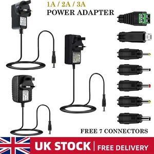 Adaptador de fuente de alimentación 12V 1A 2A AC/DC para tira de LED CCTV con conectores gratuitos Reino Unido - Imagen 1 de 23