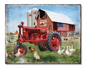 Farmall Tractor Big Red Barn International Harvester Tin Metal Sign Made In USA - Picture 1 of 1