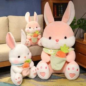 Kawaii Fluffy Plush Carrot Bunny Doll - Cute White Rabbit with Carrots in Pocket - Picture 1 of 3