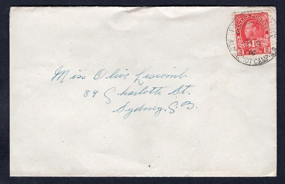 Canada Militia WW1 Military 1916 Cover. Postmark ALDERSHOT CAMP to Sydney NS - Image 1 of 2